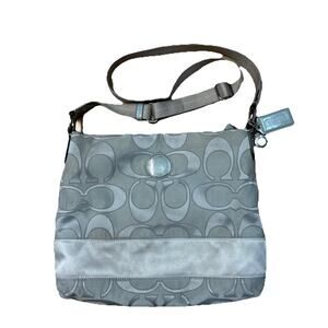 Authentic Coach Signature Y2K Monogram Crossbody Bag Purse Gray Silver Canvas